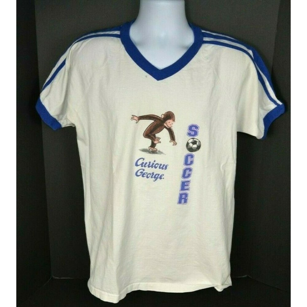 Vtg Curious George Cartoon Soccer T-Shirt - Picture 1 of 7